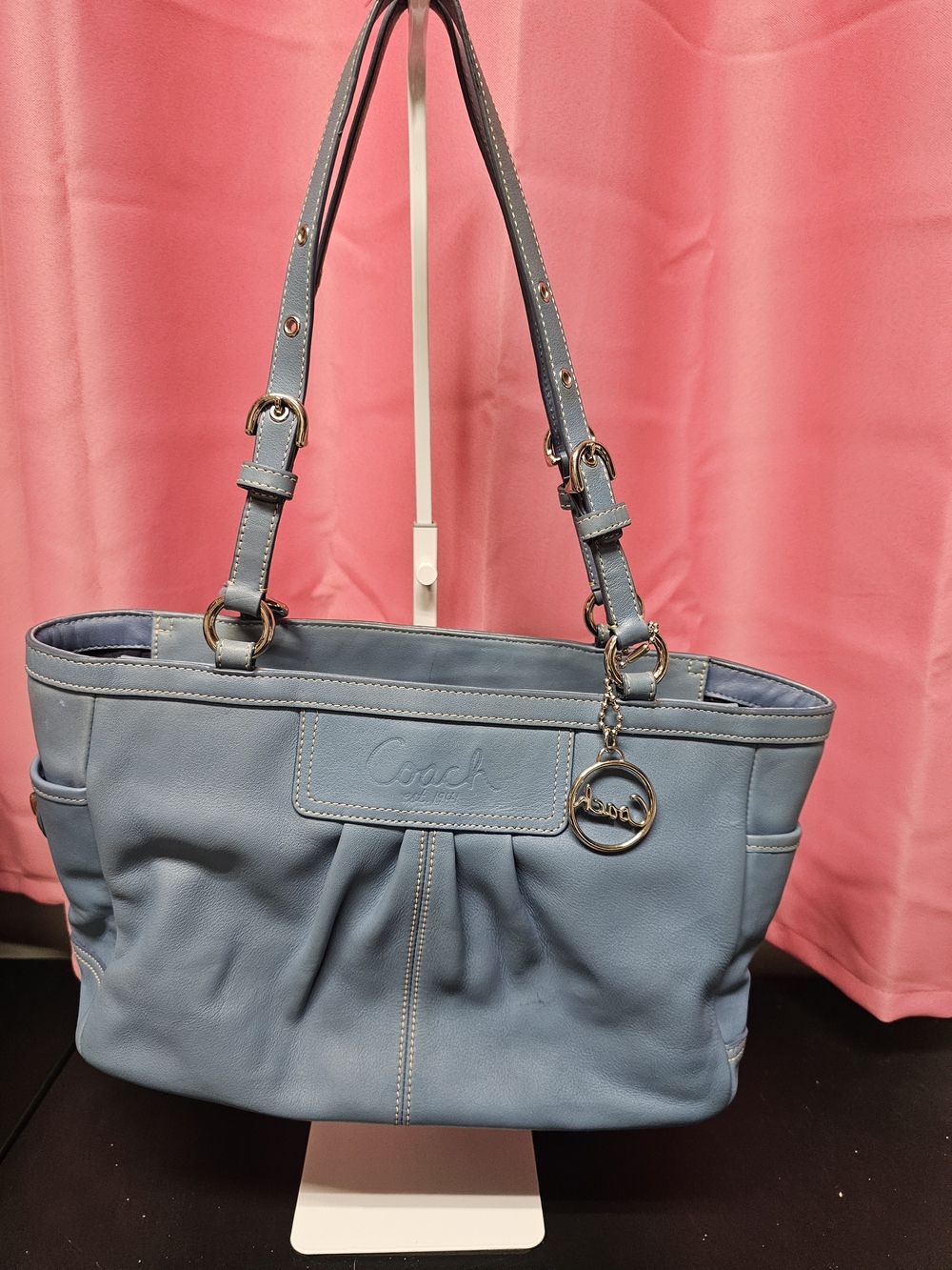 Coach Light Blue Leather Pleated Shoulder Bag